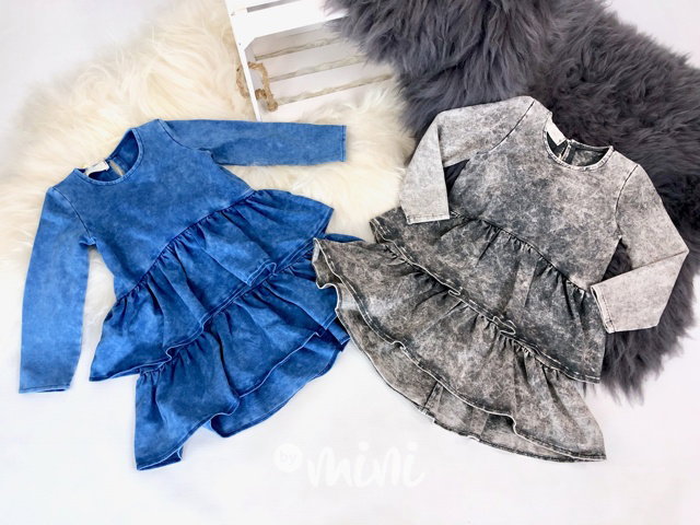 Ice blue denim volánkové šaty