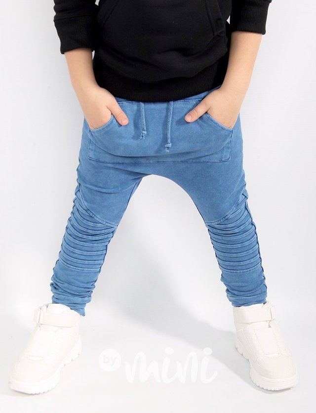 Acid wash biker pants denim blue
