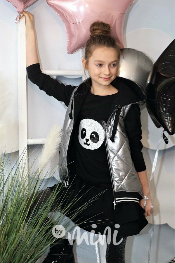 Stříbrná prošívaná vesta s kapucí