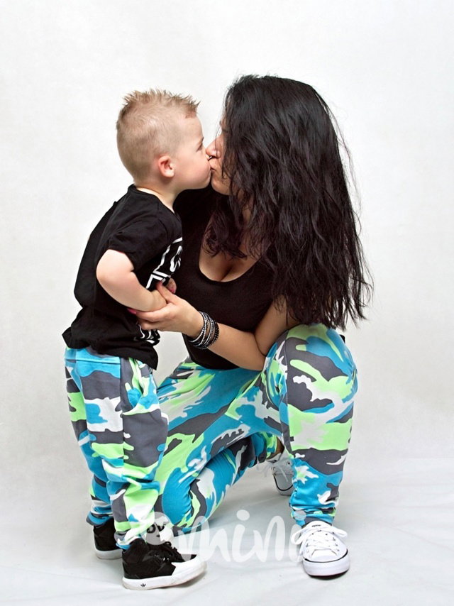 Army baggy tyrkysové set pro mamku a syna