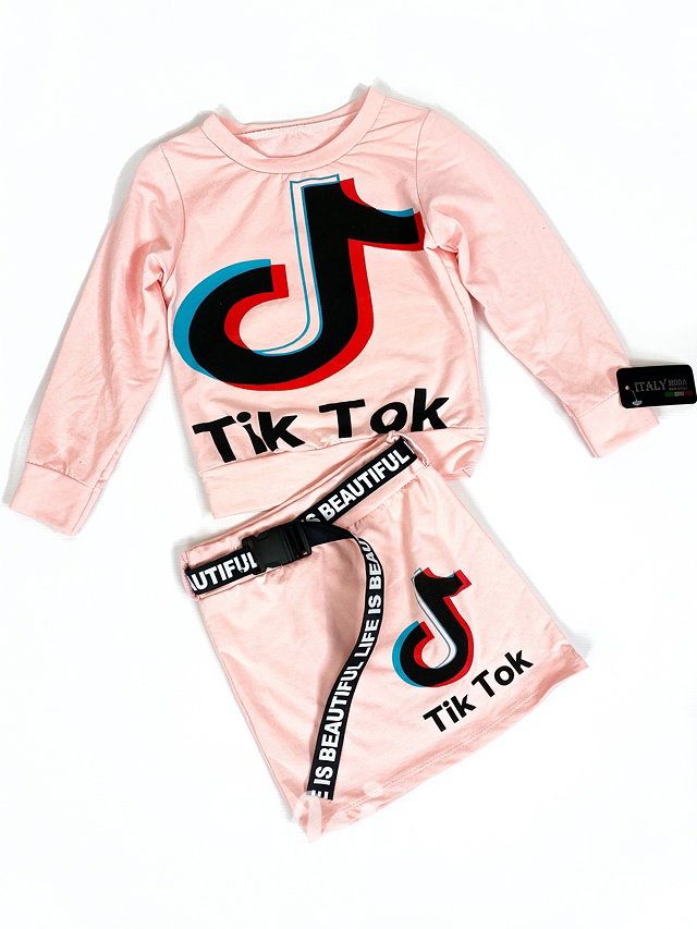 Tik Tok dívčí souprava se sukní - růžová
