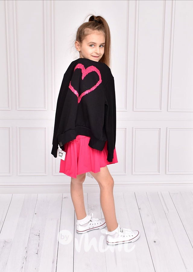 Černá dívčí dětská mikina se srdíčkem a flitry