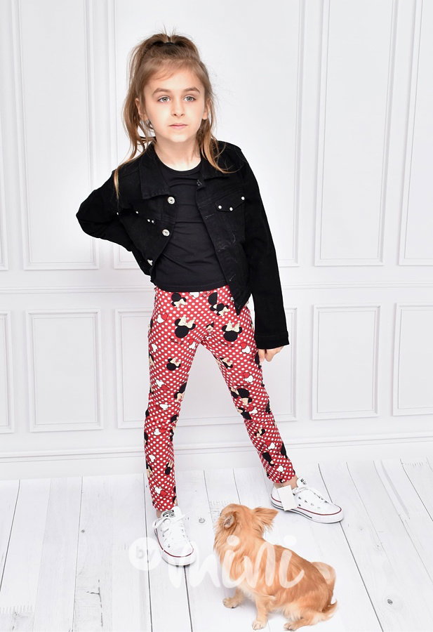 Dětské legíny červené  Minnie puntík