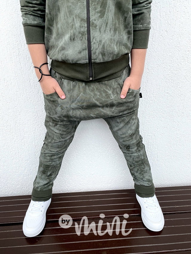 Khaki acid wash chlapecké baggy tepláky