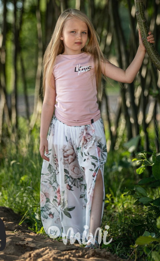 Flower midi sukně s všitými kraťasy - ecru