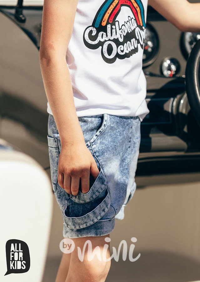 Denim soft baggy kraťasy s laclíky - blue