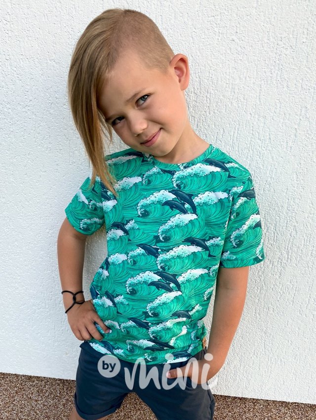 Chlapecké triko delfíni - zelinkavé