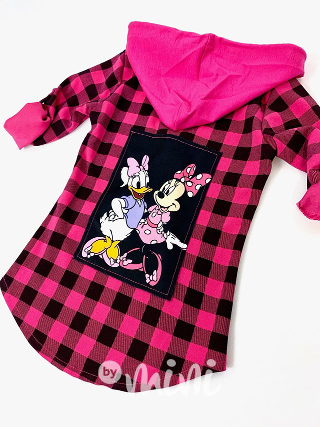 Hoodie košile pink karo - Daisy & Minnie