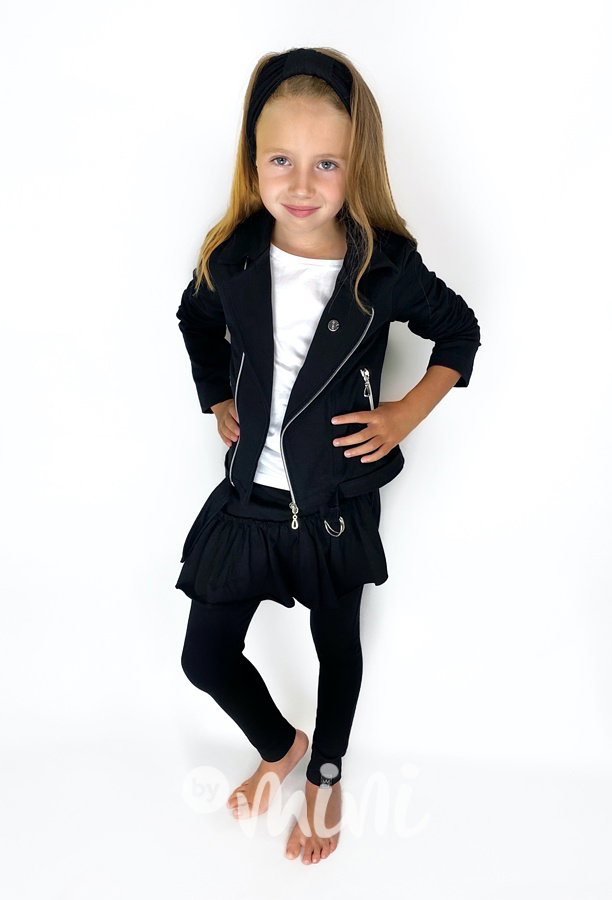 Černý bavlněný křivák - dívčí bunda