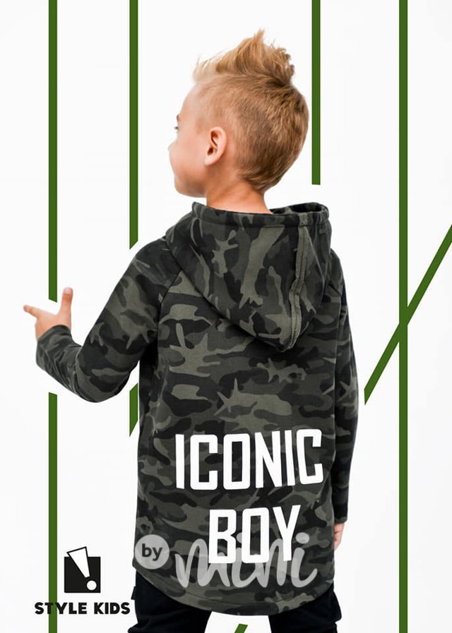 Iconic boy long mikina - army