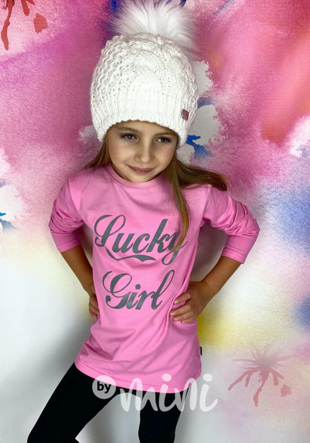 Lucky girl longsleeve triko - barbie pink