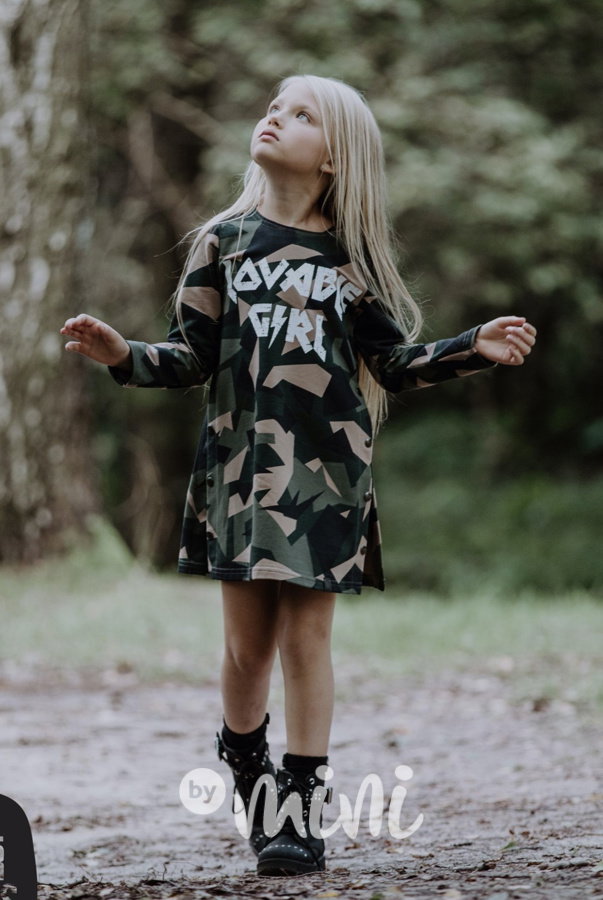 Dívčí army šaty s dlouhým rukávem ByMini