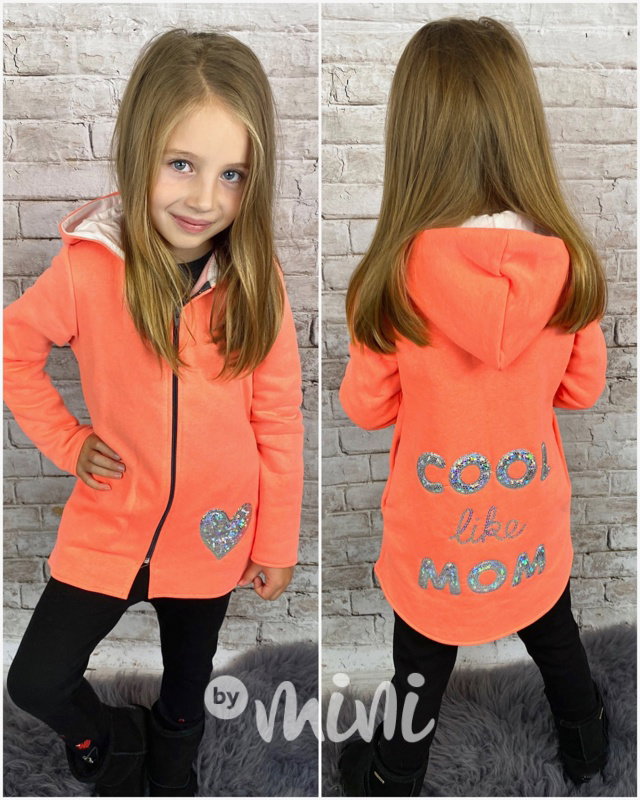 Neon orange zateplená dívčí mikina cool like mom