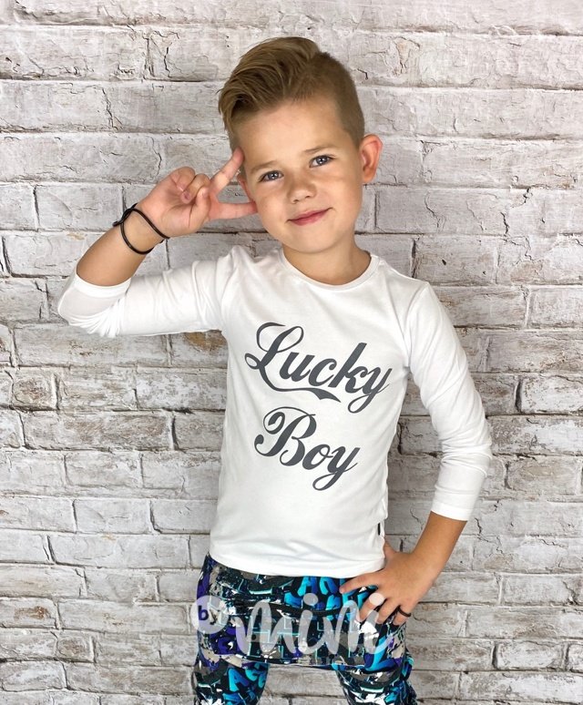Lucky boy longsleeve chlapecké triko - bílé