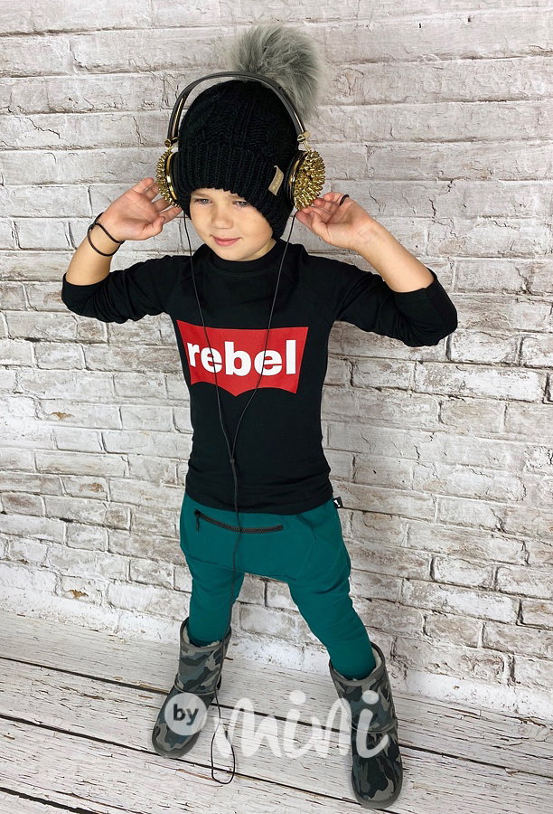 REBEL černé triko s dlouhým rukávem