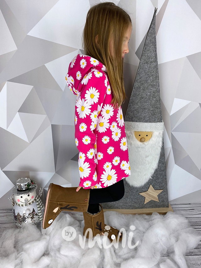 Malinová fleece long mikina kopretiny