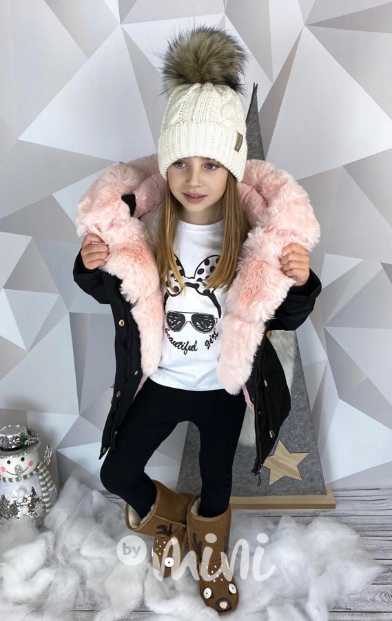Zimní kožíšková parka - black/pink