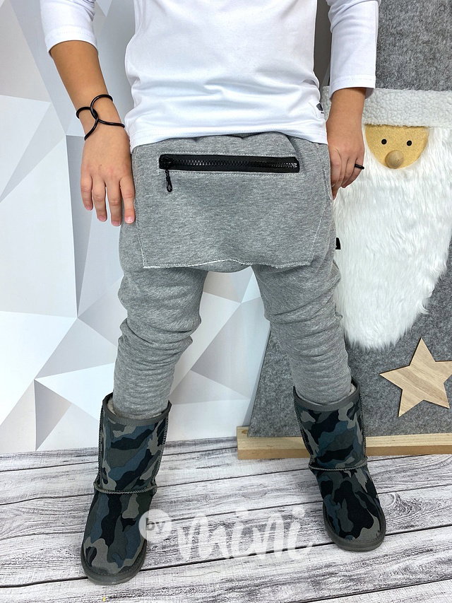 SUPER TERMO baggy tepláky s kapsičkou - šedé