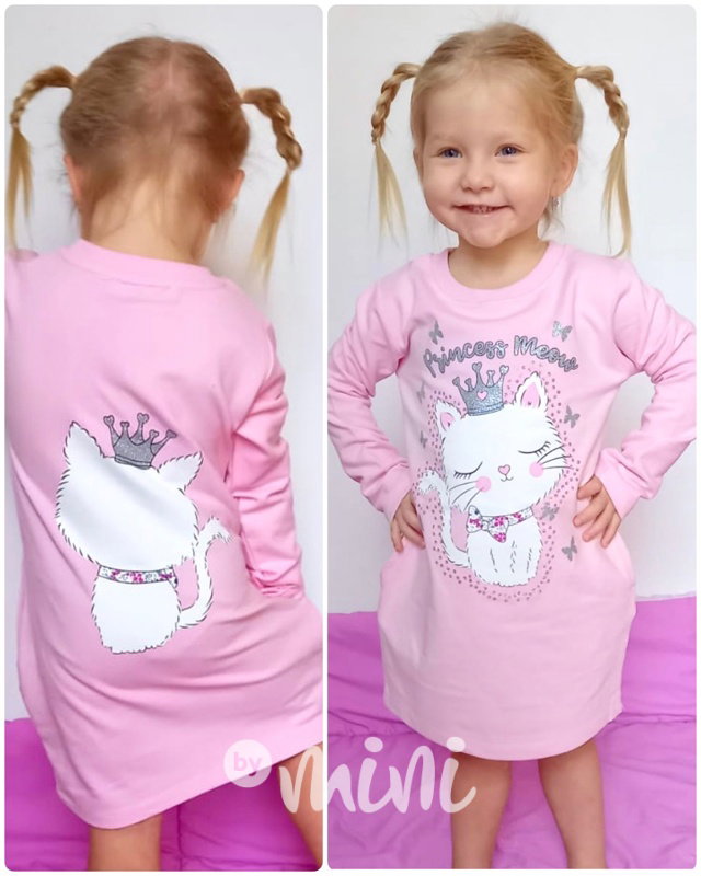 Dětská tunika Princess MEOW - růžová s kočičkou