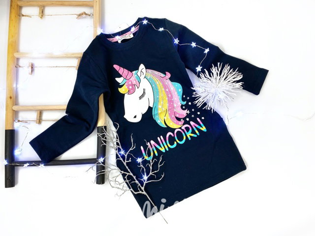 Unicorn dětská tunika s flitry - tmavě modrá