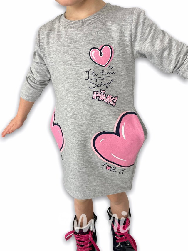PINK heart - mikinová tunika - šedý melír
