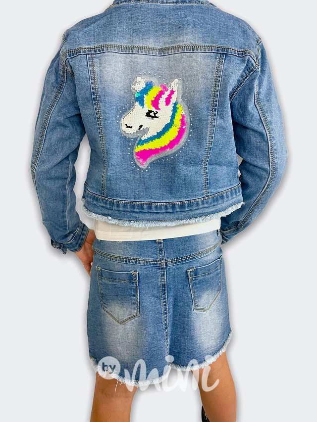 Jeans 3-dílný komplet UNICORN s flitry a kamínky