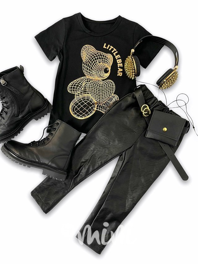 Eco leather kalhoty s páskem - černé