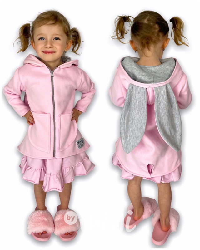 Bunny dětský teplý mikčokabátek pink/grey