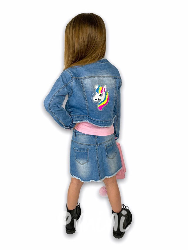 Jeans 3-dílný dívčí komplet UNICORN pink s flitry a kamínky