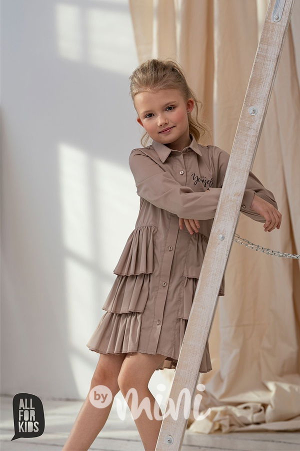 Košilové řasené šaty béžové *AFK*