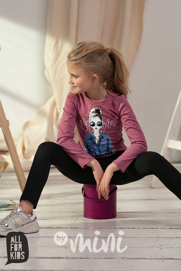 Růžové dětské triko s dlouhým rukávem a  potiskem 