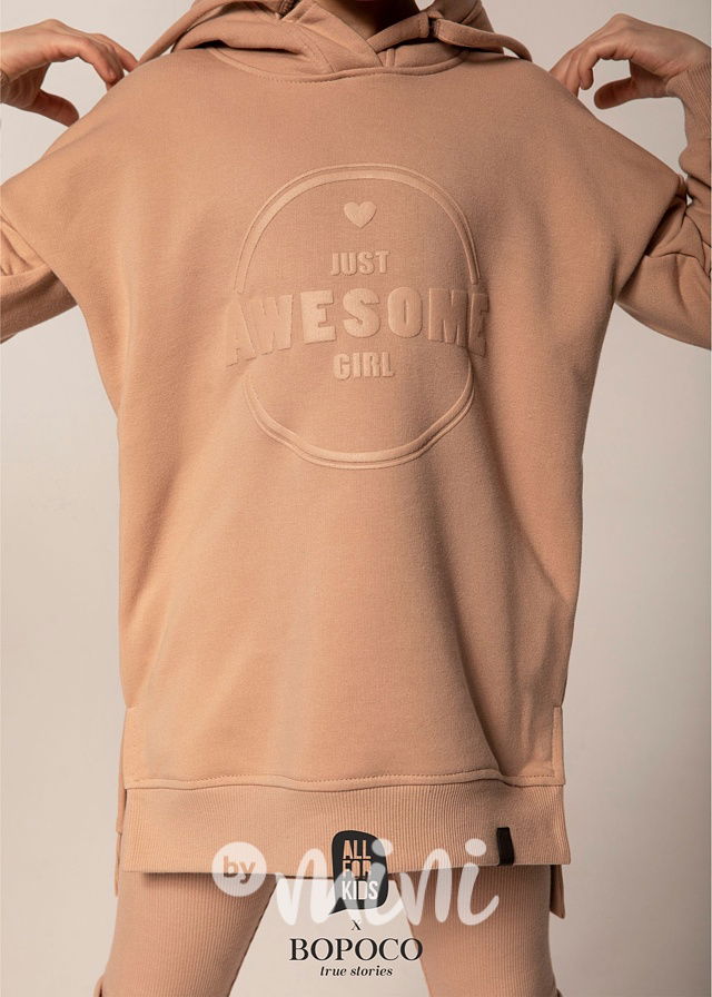 Hoodie dívčí mikina béžová - AWESOME