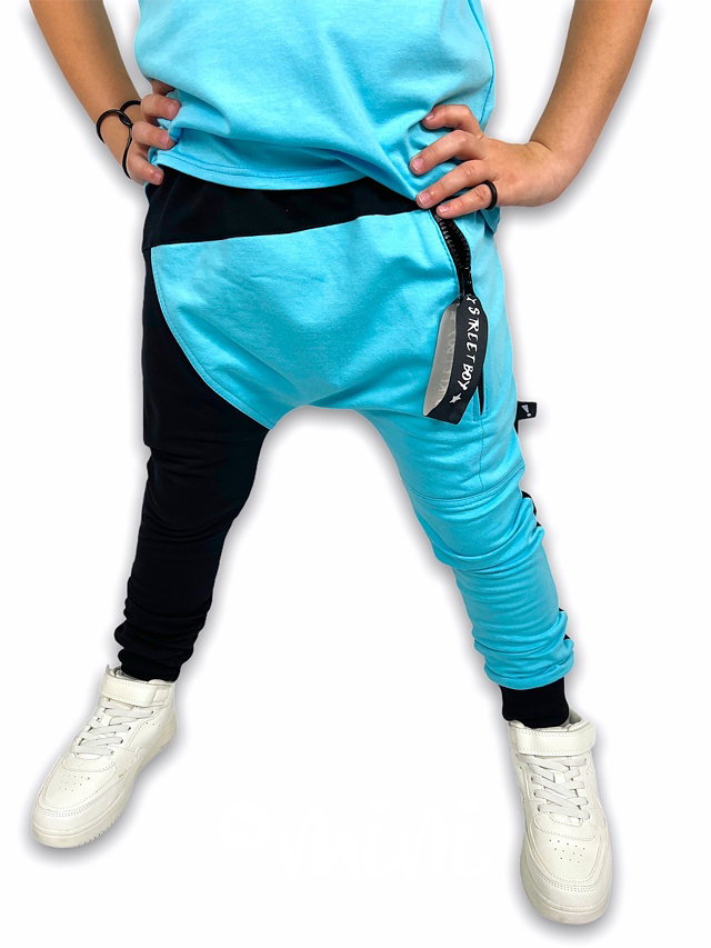 Street boy baggy tepláky black/sky blue
