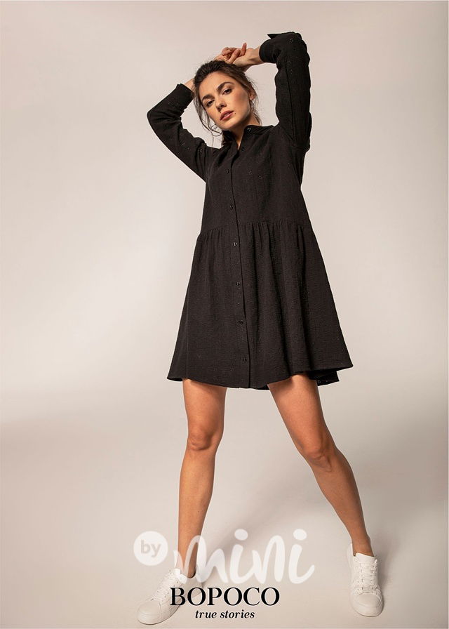 Letní bavlněné šaty se strukturou - černé