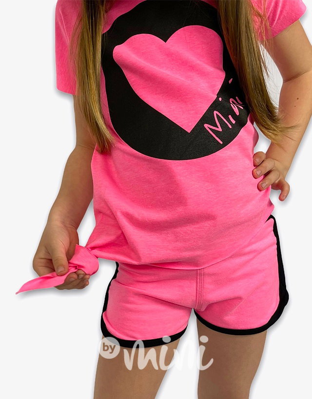 Srdíčkový top na uzlík - neon pink