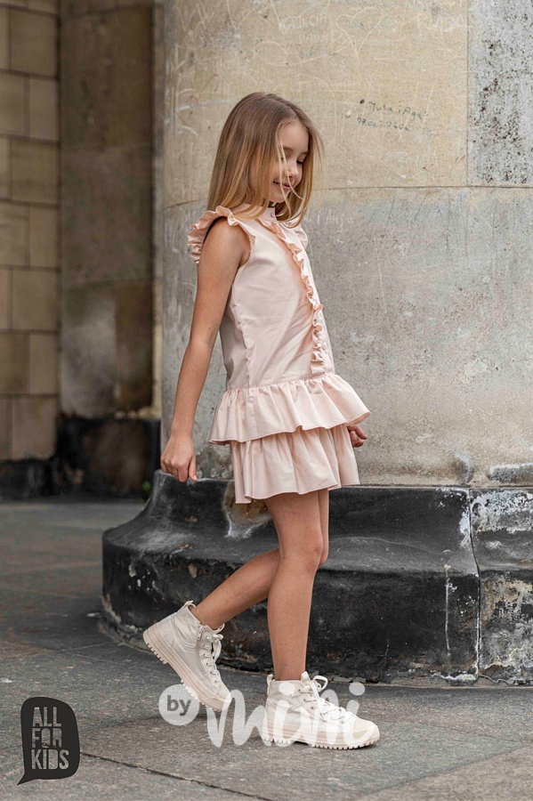 Elegant košilové šaty s volánky beige *AFK*