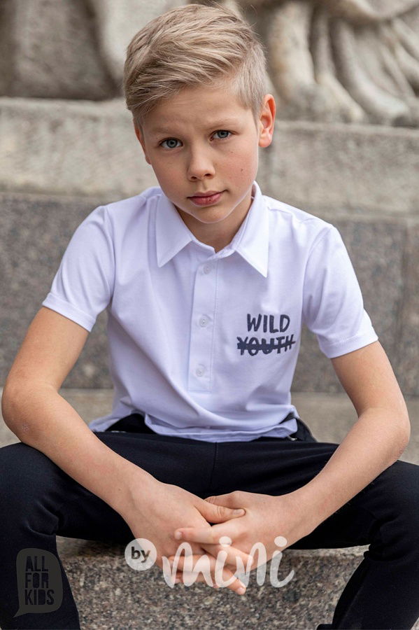 Bavlněná bílá polo košile s krátkým rukávem WILD