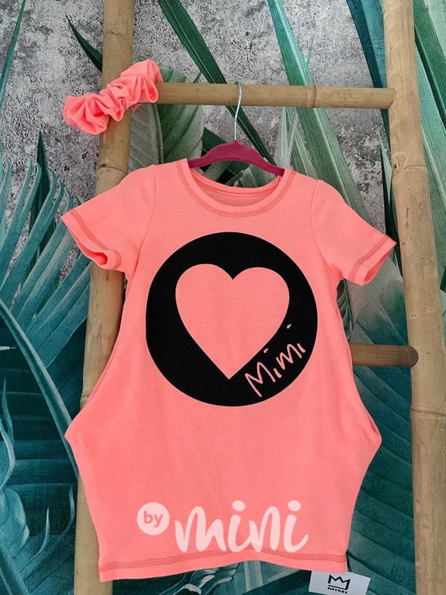Srdíčková tunika + gumička neon orange