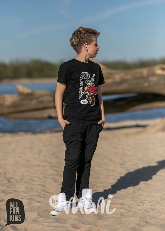 Jogger bavlněné tepláky s kapsami - černé