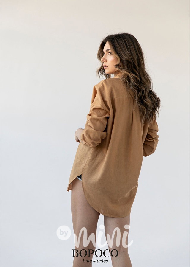 Lněná boyfriend dámská košile - beige