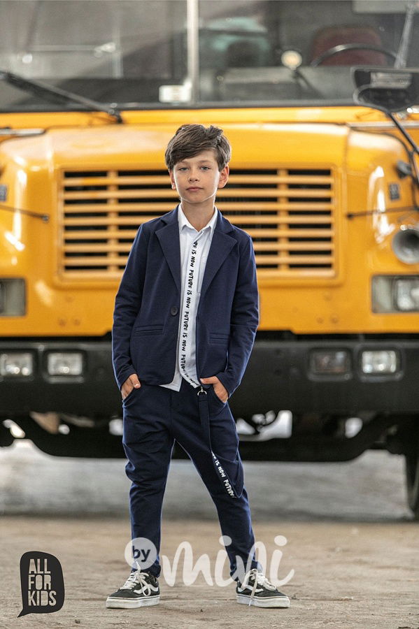 Modré kalhoty s dlouhým laclem