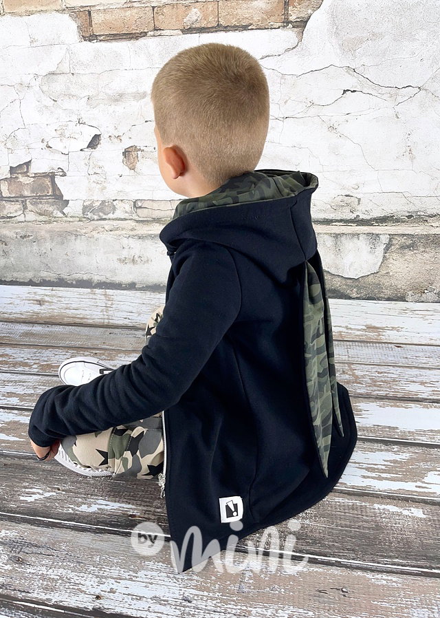 Oteplená long mikina bunny black/army