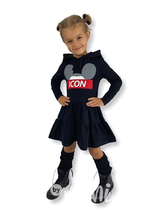 ICON hoodie šaty s ouškama černé