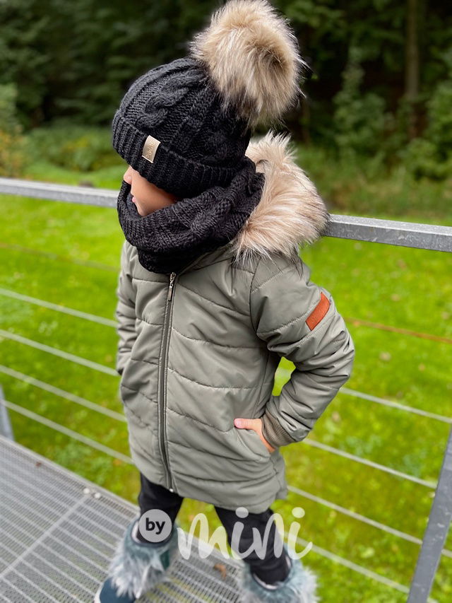 Zimní dlouhá bunda s maxi chlupem - khaki