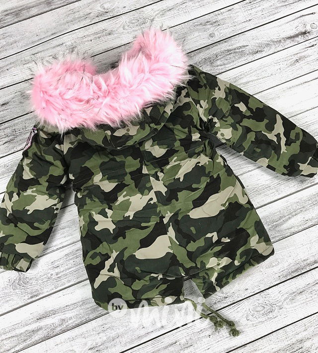 Zimní army parka s kožíškem pink