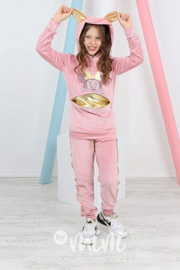 Minnie velur souprava s kapsičkou růžová