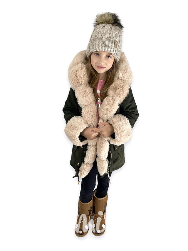 Zimní kožíšková parka - khaki/beige