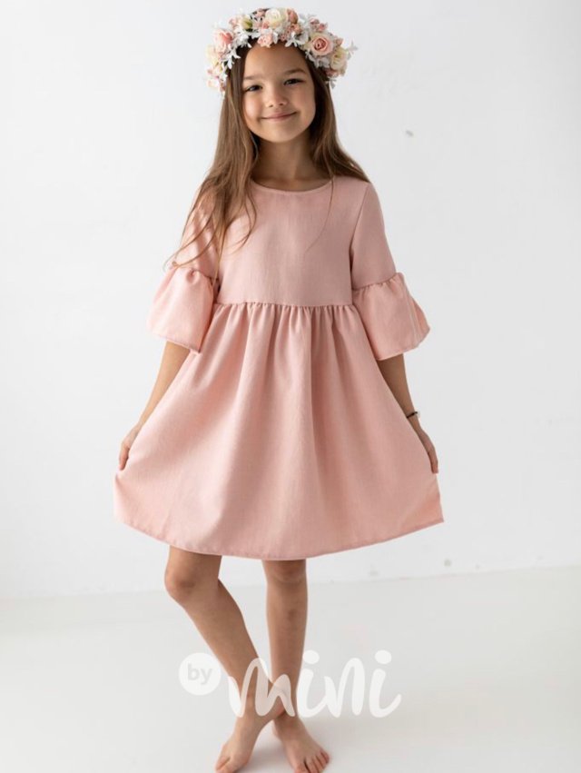 Světle růžové Lily Grey šaty s balonovými rukávy