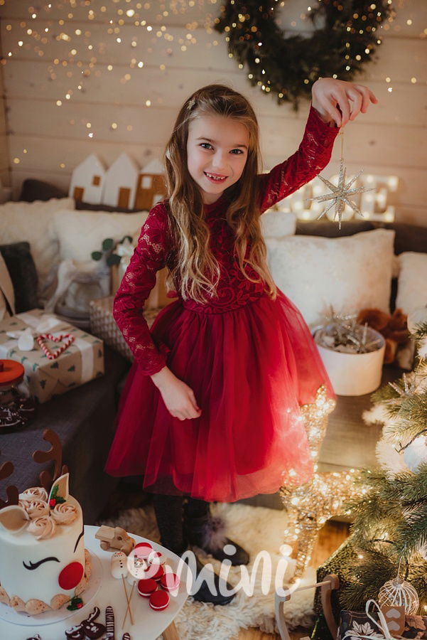 Princess krajkové šaty s maxi tylovou sukní bordo