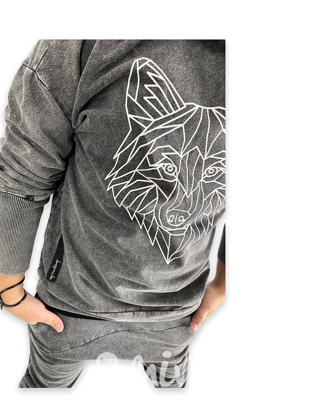 Despacito WOLF mikina acid wash graphit